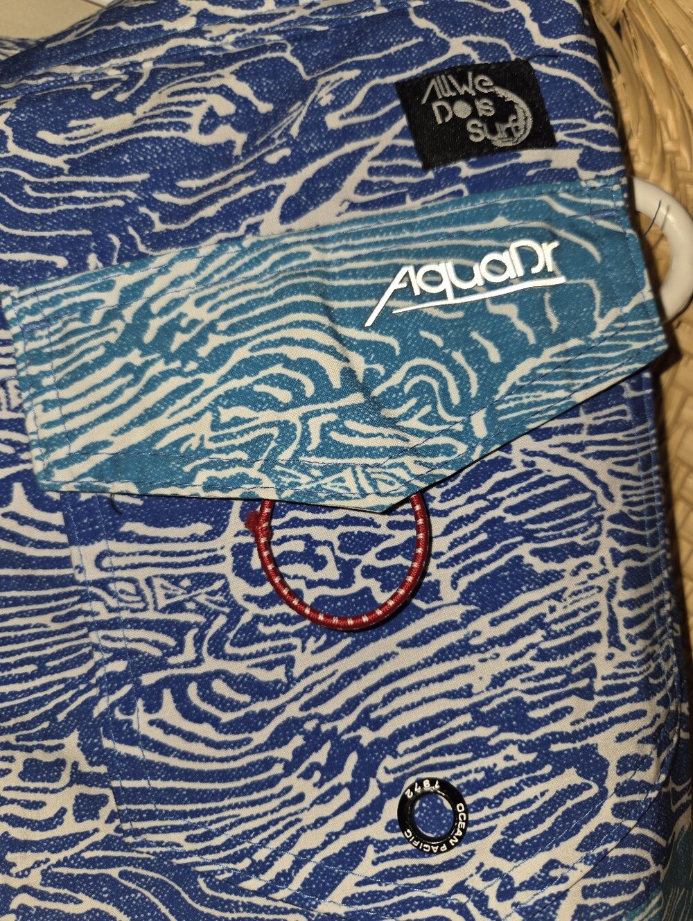 Blue Gradient Wave-Print Swim Trunks - Picture 3 of 5
